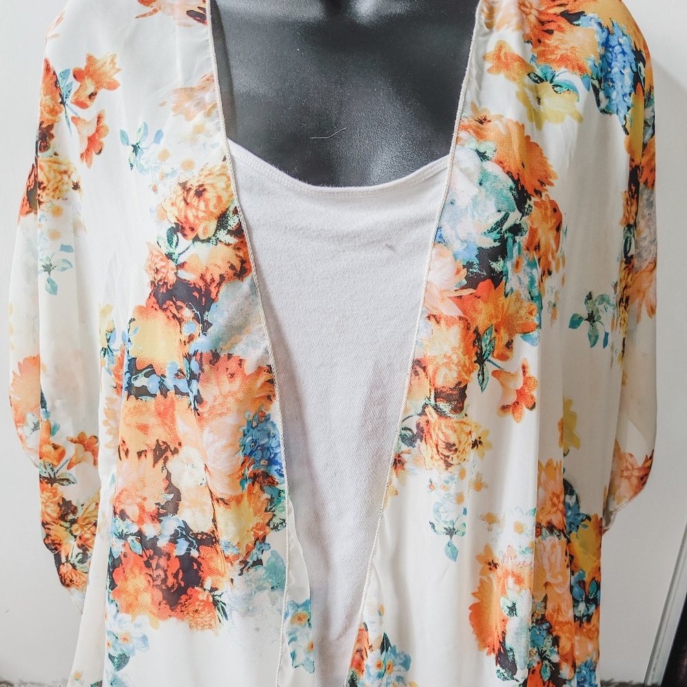 Multi colored floral kimono